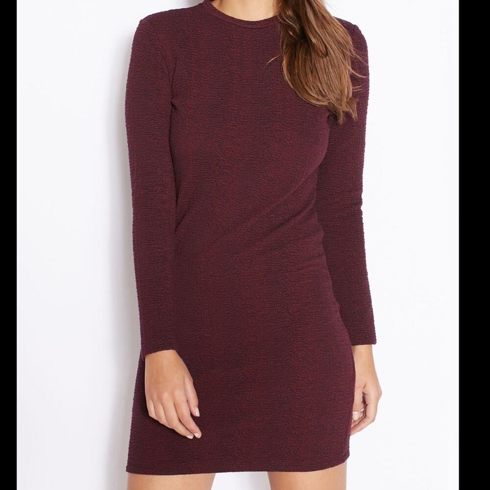 Topshop Long Sleeve Textured Bodycon Sweater Dress Red Black Textured Sz 4 Small
